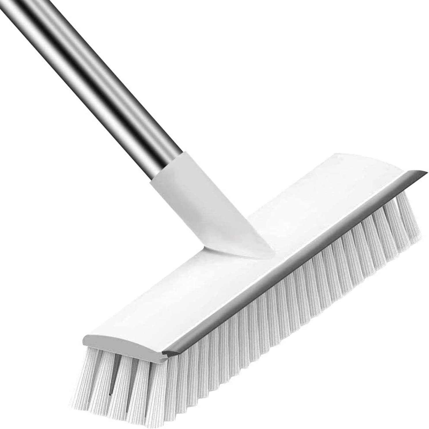 Noridy 2 In 1 Bathroom Cleaning Brush Floor Scrub Bathroom Brush With Long Handle Floor Scrub Cleaning Brush With Wiper For Kitchen, Bathroom,Wall And Deck, Stainless Steel , White Brush