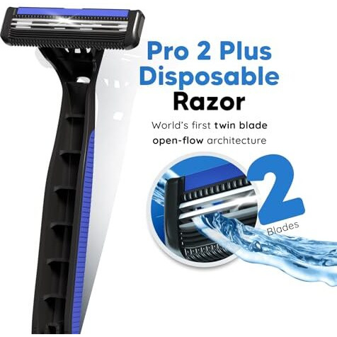 Letsshave Pro 2 Plus Disposable Shaving Razor For Men, Pack Of 16 + 4 Free, Stainless Steel Shaving Blade Made In South Korea, Open Flow Twin Razor Blade With Pivot Head And Safety Cap | Manual Shaving Razor For Men