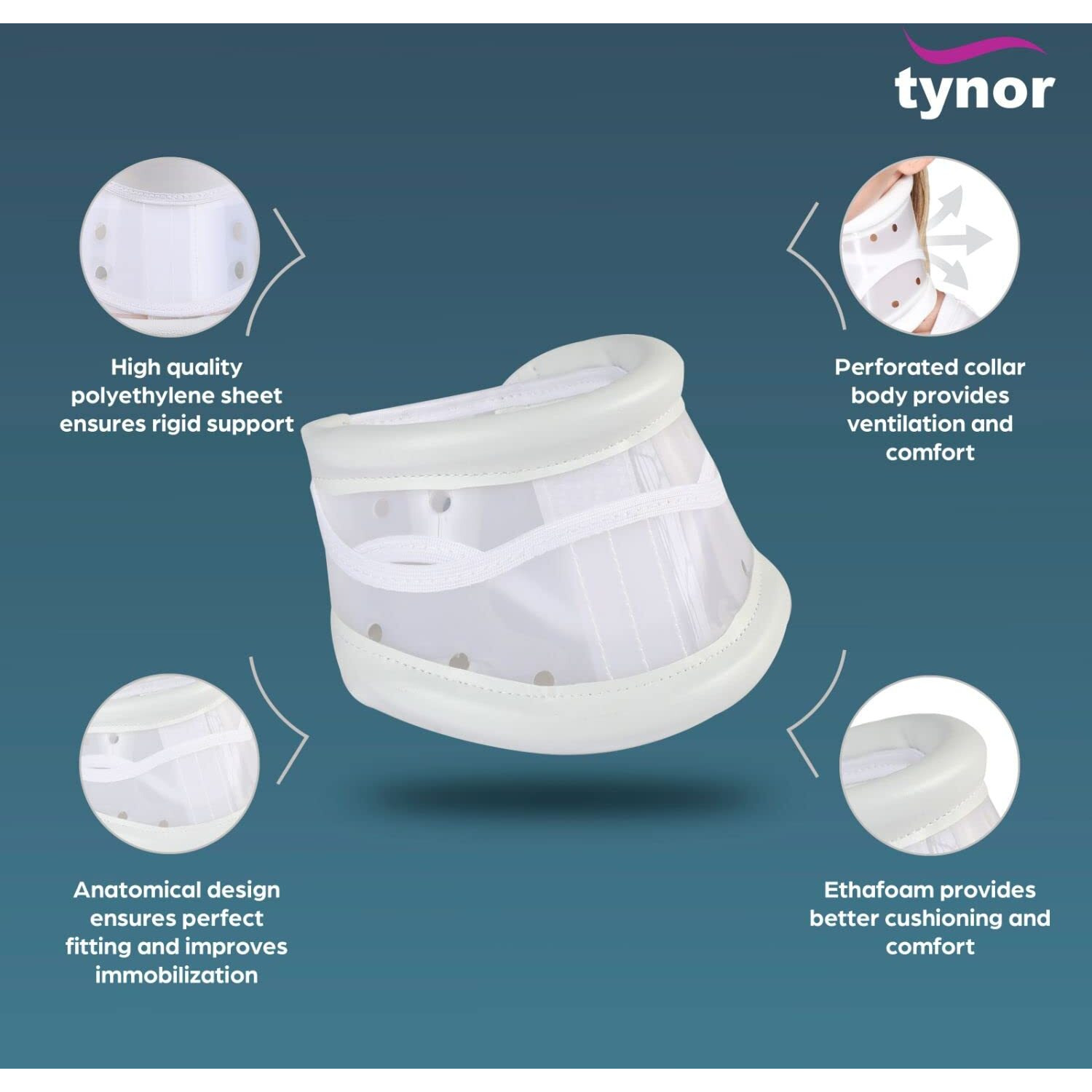 Tynor Cervical Collar Hard Adjustable, White, Medium, 1 Unit