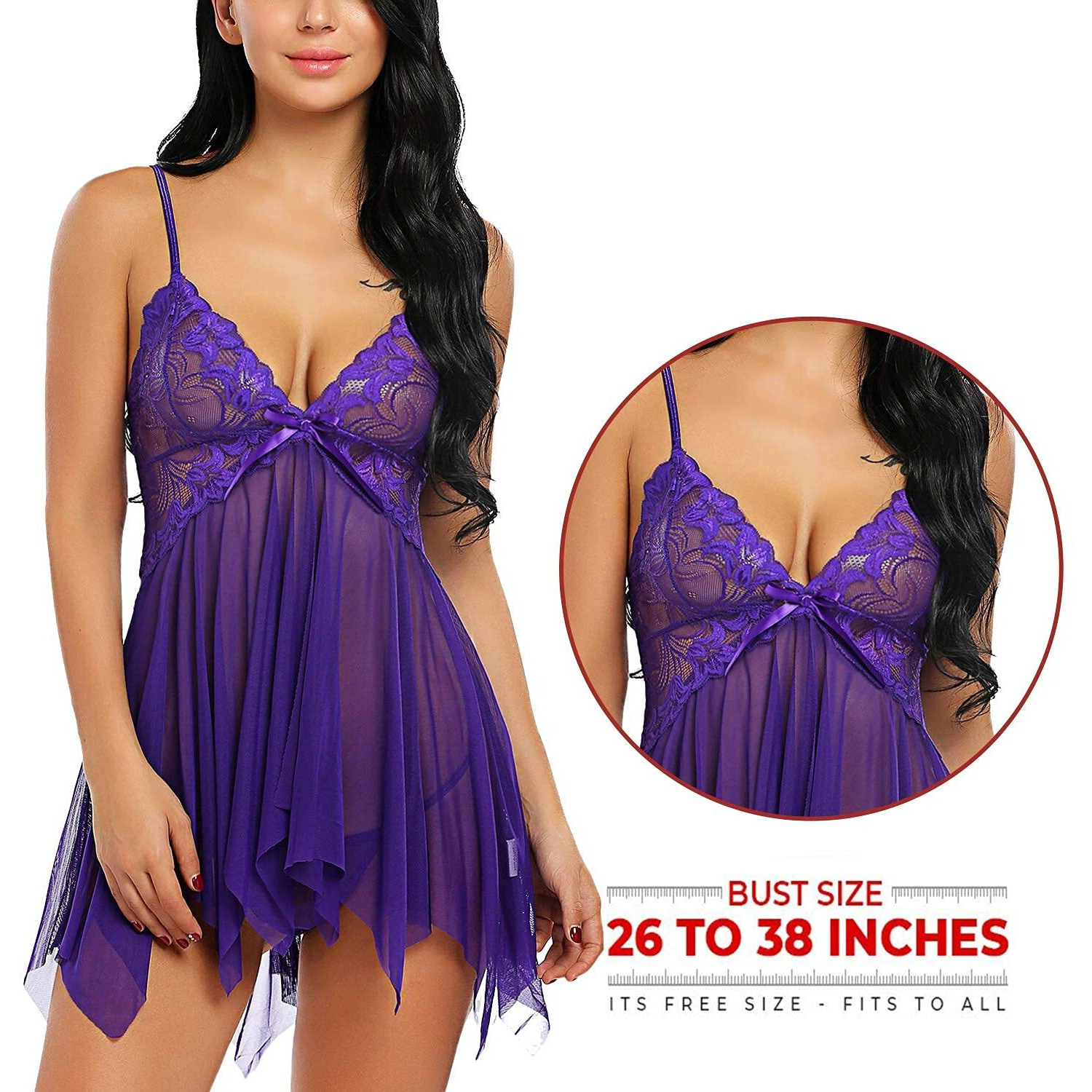 Kittybees Women's Net Modern Above The Knee Night Shirt (P-L21_Purple_Free Size)