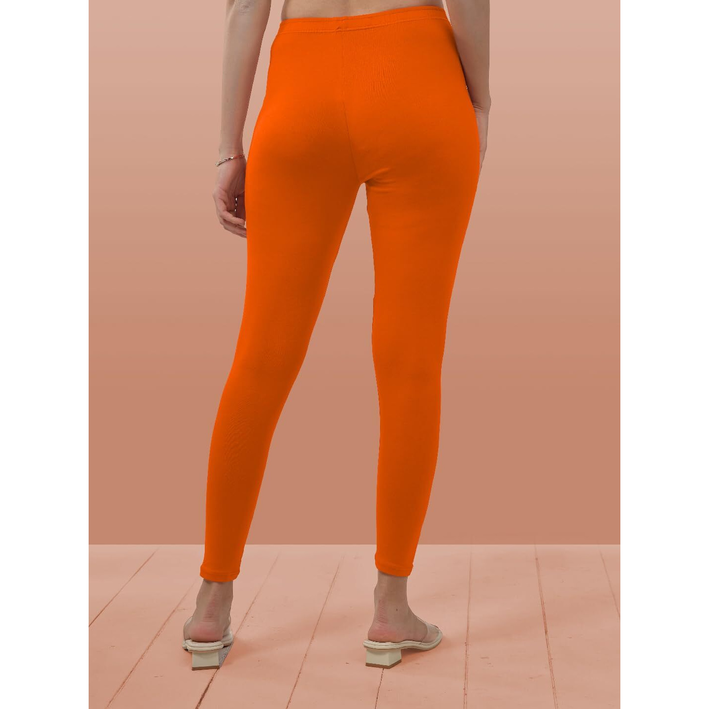 Lyra Women Solid Premium Cotton Ankle Length Leggings | Mid-Waist | Fashionwear Saffron