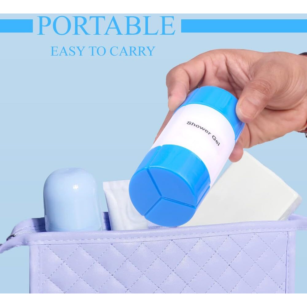 Inovera (Label) 6 Piece Refillable Travel Bottles For Toiletries - 3 In 1 Plastic Shampoo, Cream, Conditioner, Lotion Storage Container - Travelling Accessories (Blue)