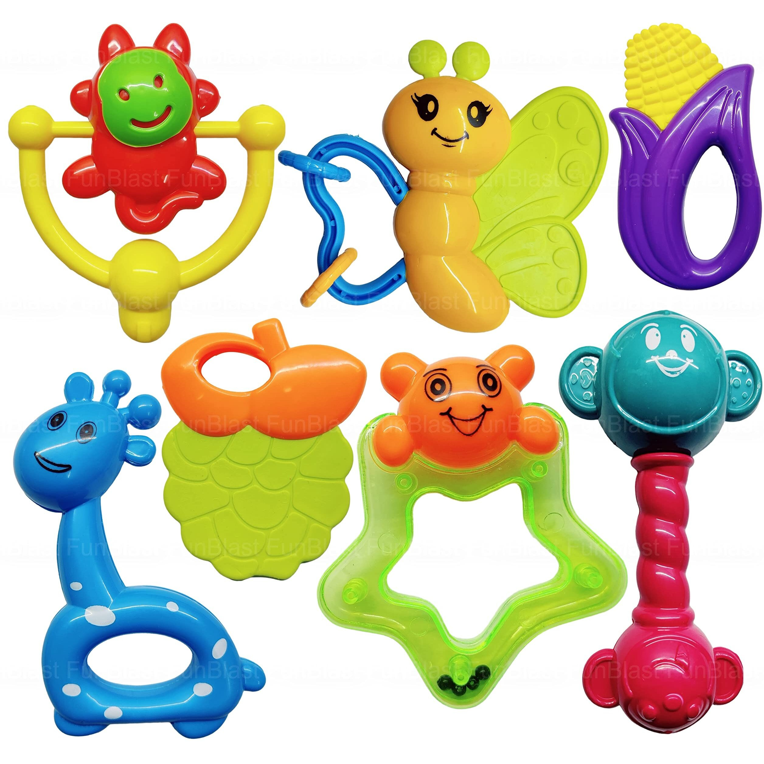 Funblast Plastic Rattles And Teether For Babies-Colorful Silicon Non-Toxic Bpa Free For Babies, Toddlers, Infants & Children (Multicolor)