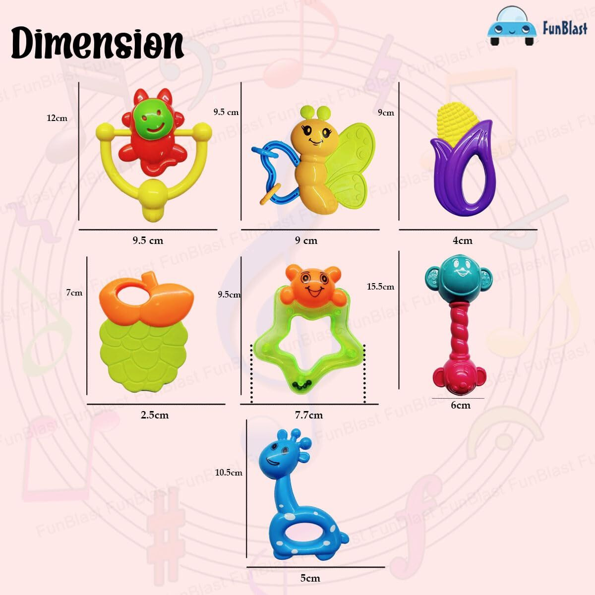 Funblast Plastic Rattles And Teether For Babies-Colorful Silicon Non-Toxic Bpa Free For Babies, Toddlers, Infants & Children (Multicolor)
