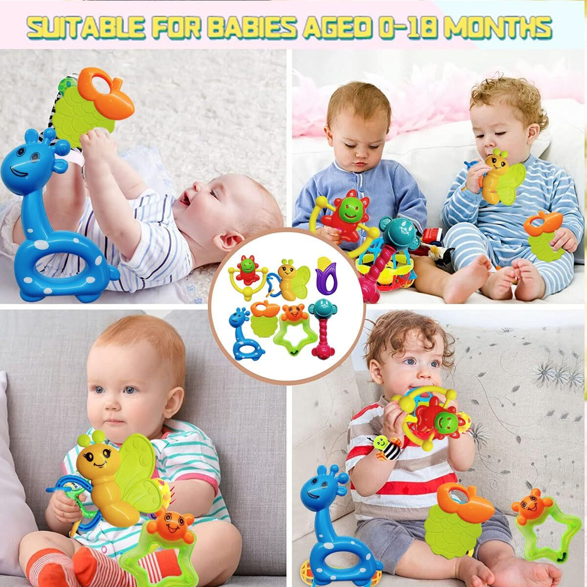 Funblast Plastic Rattles And Teether For Babies-Colorful Silicon Non-Toxic Bpa Free For Babies, Toddlers, Infants & Children (Multicolor)
