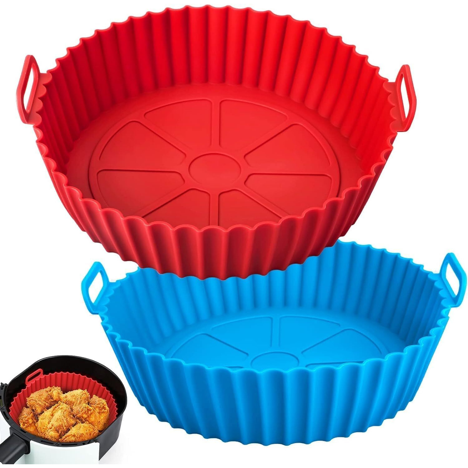 Zelkey 2 Pcs Round Silicone Basket Baking Tray I Pot With Ear Handles I Nonstick Reusable Heat Resistant I Cooking Oven Insert Accessories - (Multicolor)