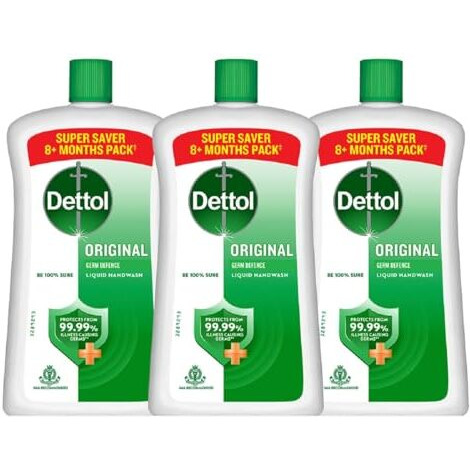 Dettol Liquid Handwash Bottle - Original Hand Wash- 875Ml (Pack Of 3) | Germ Defence Formula | 10X Better Germ Protection