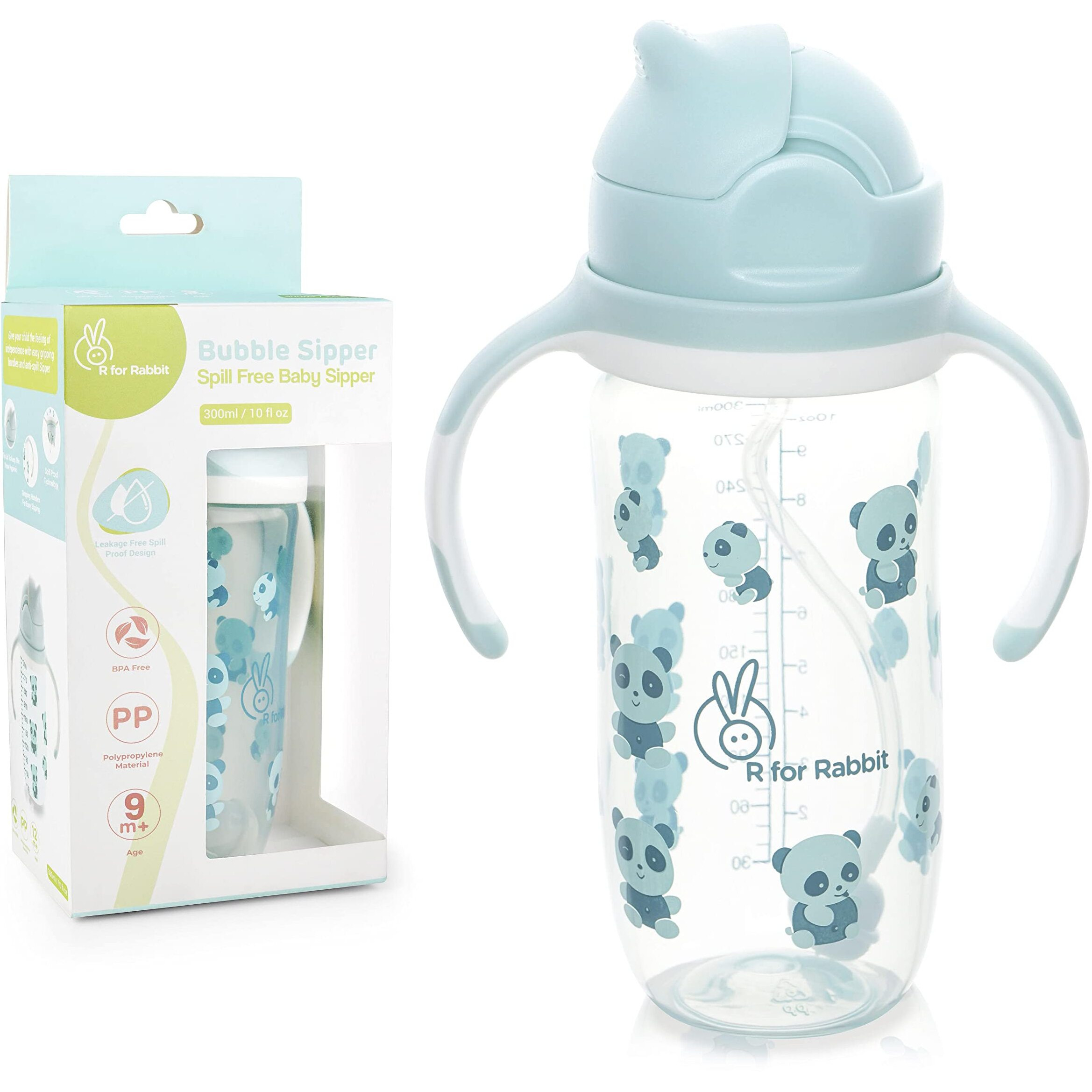 R For Rabbit Premium Bubble Baby Sipper |10 Fl Oz | Anti Spill Sippy Cup With Soft Silicone Straw Bpa Free & Non Toxic For Baby/Kids Of 9+ Months - (300 Ml Blue)