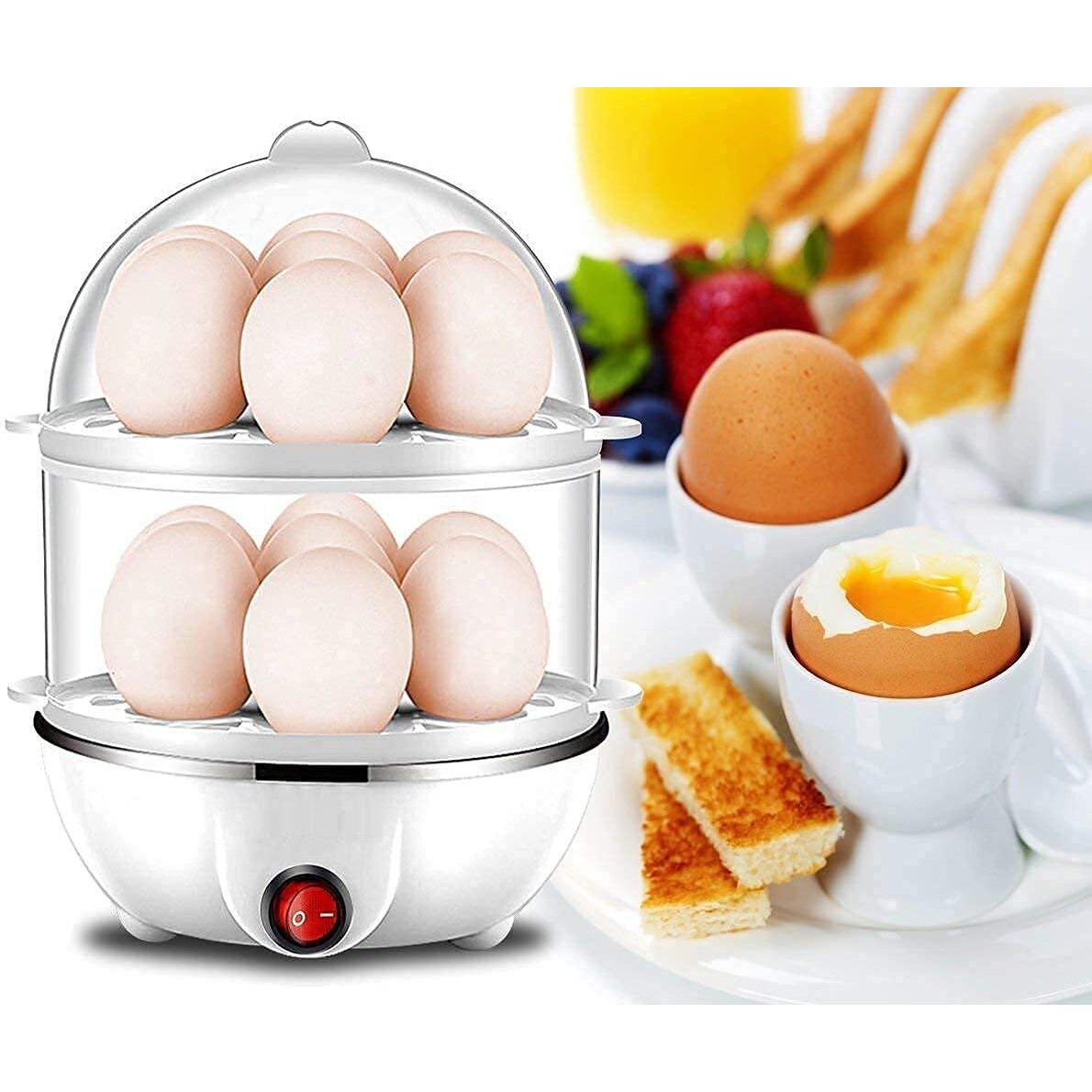 Arckord Multifunction Electric Egg Boiler Cooker And Steamer Automatic Off Egg Boiler Cooker Machine Ideal For Kitchen (Multicolor) (Double Layer) Plastic 14 Ounces (414 Ml)
