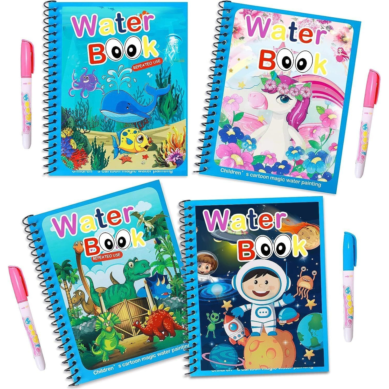 Hurryshoppy  Magic Water Coloring Book Reusable Coloring Book Good For Kids Toddlers Children Magic Water Book Waterbook Cartoon Characters Fun Water Album For Boys And Girls (Multi Design) (4)