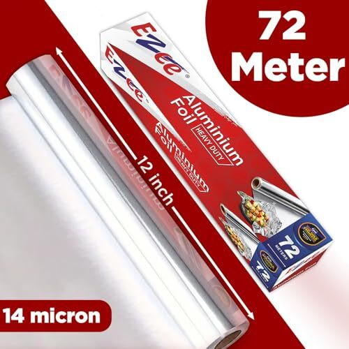 Ezee Silver Aluminium Foil 72 Meters 14 Microns | Parchment & Wrapping Paper | Perfect For Cooking, Baking, Packing And Serving Foods