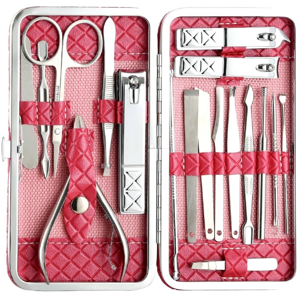 Beaut Secrets Essentials 18 Pieces Manicure Kit, Pedicure Tools For Feet, Nail Clipper, Ear Pick Tweezers, Manicure Pedicure Set For Women And Men (Pink)