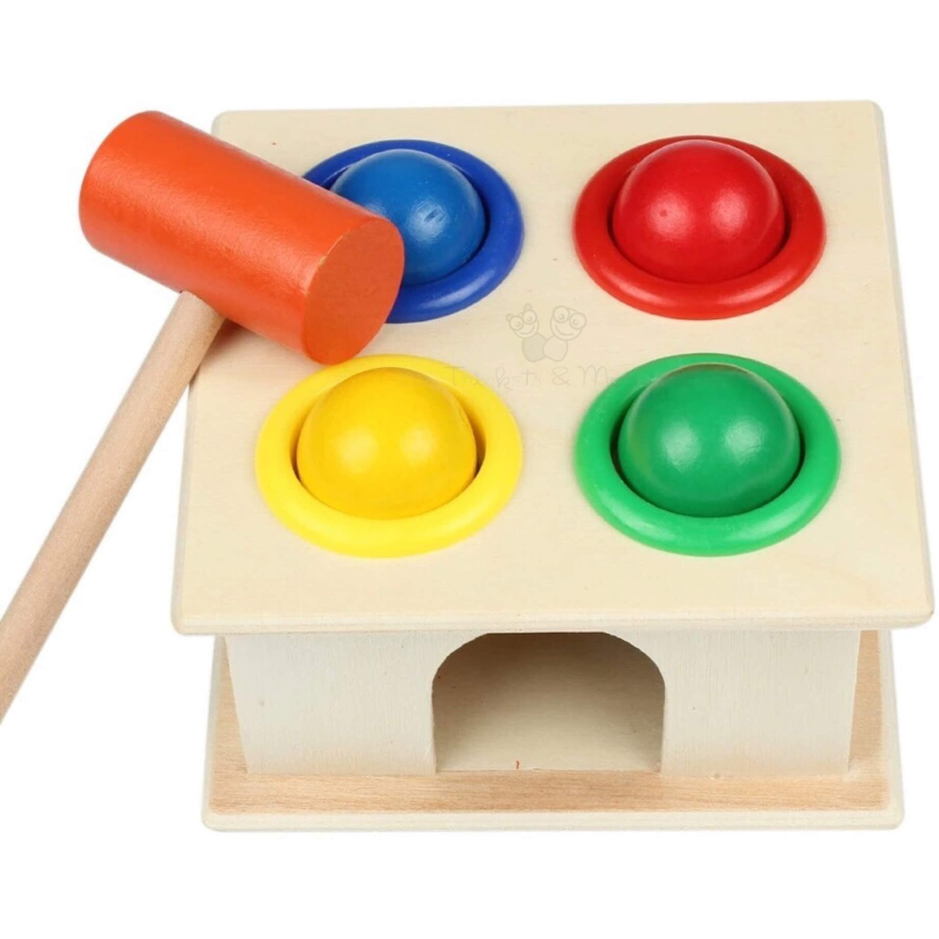 Trinkets & More - Wooden Hammer Ball Knock Pounding Bench With Box Case Fine Motor And Dexterity Skills Early Educational Toy Set For Kids 3+ Years (Hammer Ball)