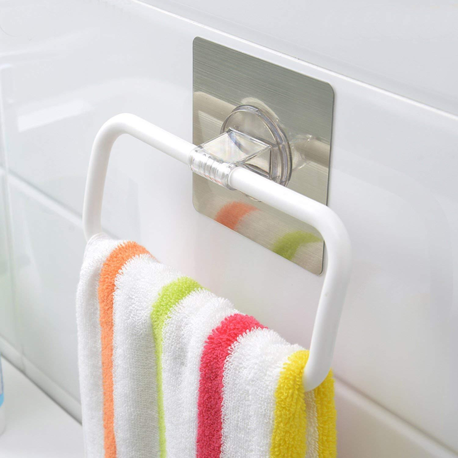 Zollyss Magic Sticker Series Self-Adhesive Plastic Towel Holder Hanger (White) - (Pack Of 1)