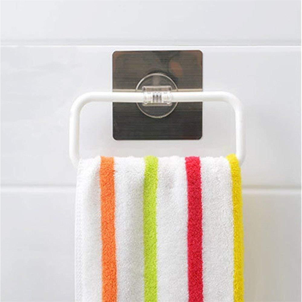 Zollyss Magic Sticker Series Self-Adhesive Plastic Towel Holder Hanger (White) - (Pack Of 1)