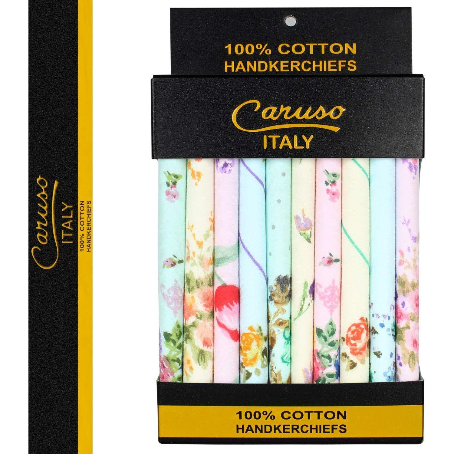 Caruso Italy Women's Floral 100% Pure Cotton Multicolor Handkerchief - Pack Of 10 Hanky Rumal
