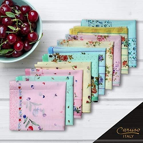 Caruso Italy Women's Floral 100% Pure Cotton Multicolor Handkerchief - Pack Of 10 Hanky Rumal