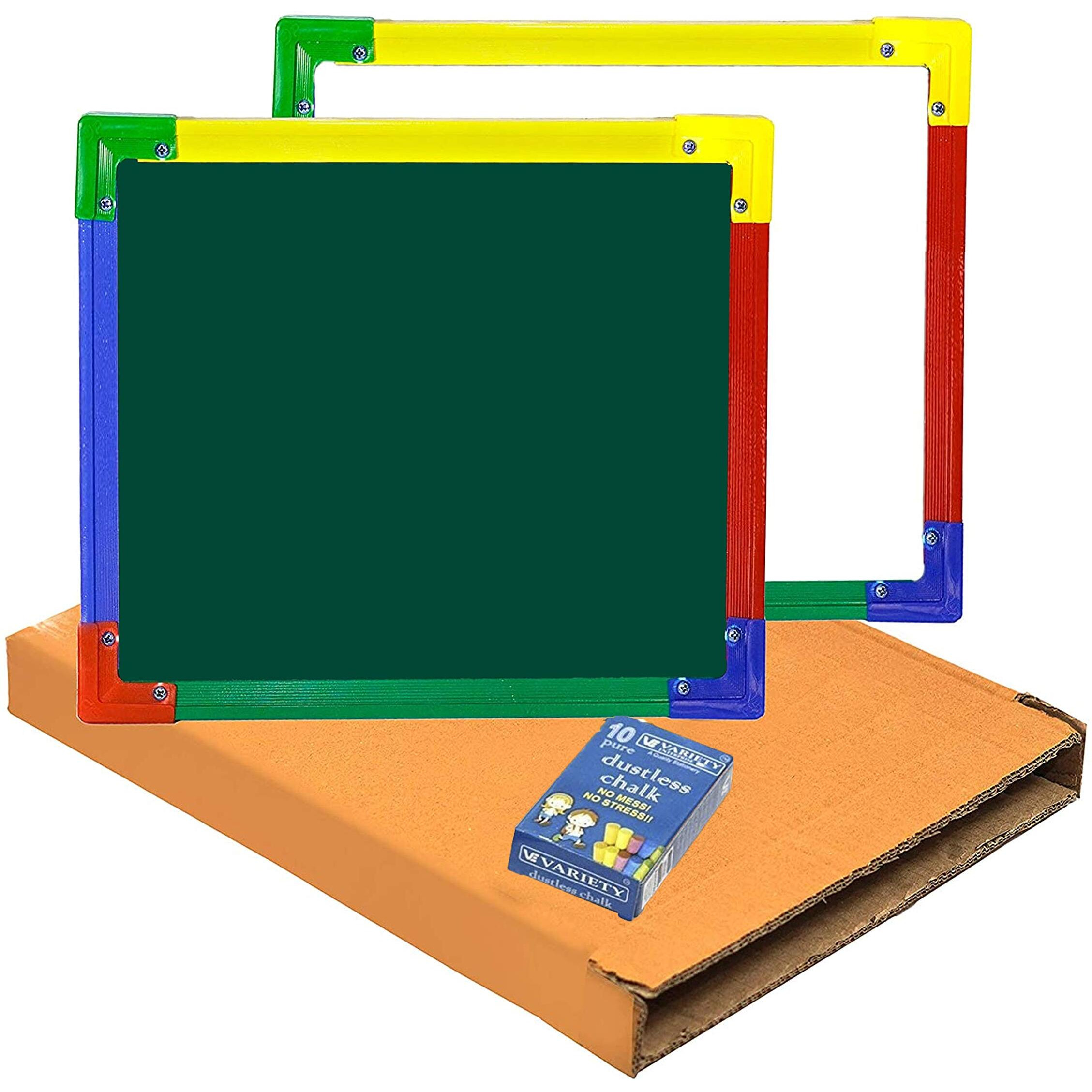 Dahsha 2 In 1 Double Sided Slate White & Green Slate For Kids Double Side Slate Board With Colorful Aluminum Frame With Chalk (30 * 30 Cm)