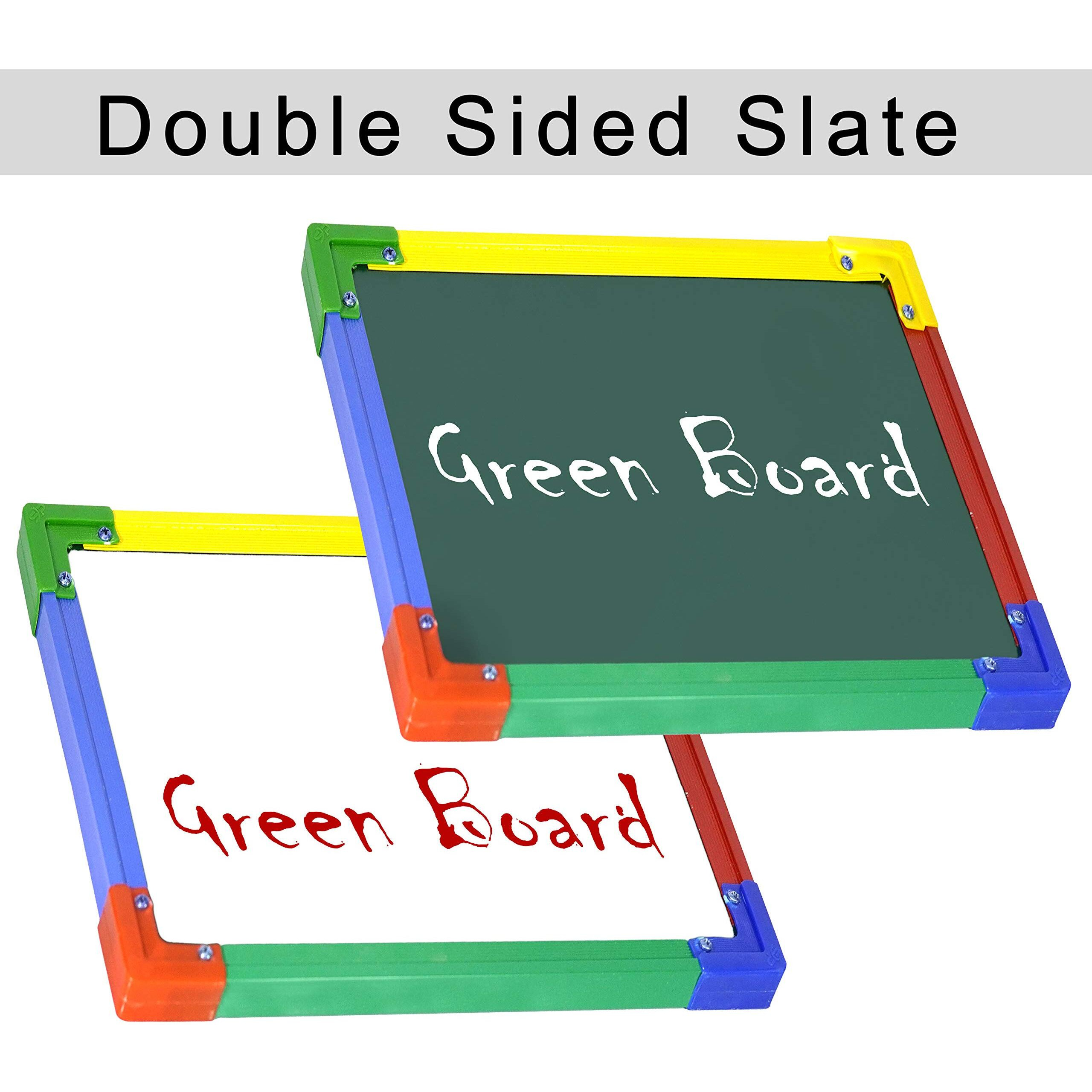 Dahsha 2 In 1 Double Sided Slate White & Green Slate For Kids Double Side Slate Board With Colorful Aluminum Frame With Chalk (30 * 30 Cm)
