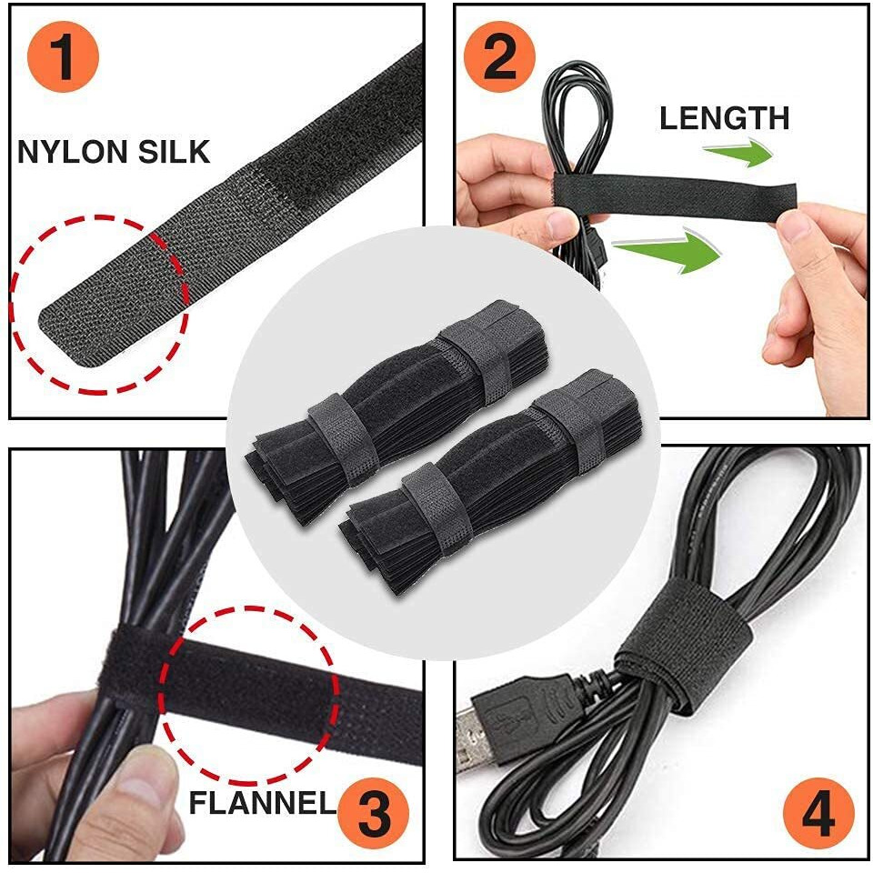 Sunkizzrs Reusable Cable Ties(100 Pcs)Nylon Cable StrapsCable Tie Reusable Wire Rope Hook And Loop Cable Organiser Cable Tie With Adhesive For Pc, Tv, Desk, Wfh Accessories (I Style)