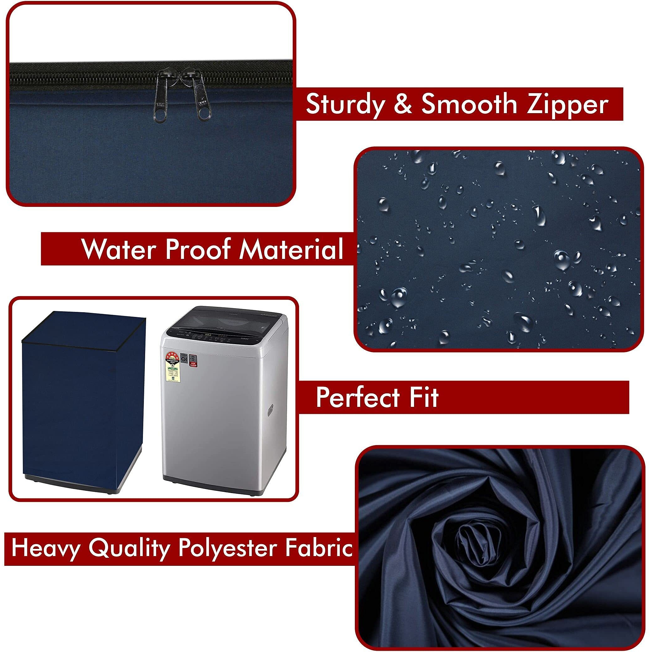 Yellow Weaves Waterproof & Dust-Proof Top Loading Fully Automatic Washing Machine Cover For 6 Kg, 6.5 Kg, 7Kg & 7.5 Kg -(Blue), Polyester