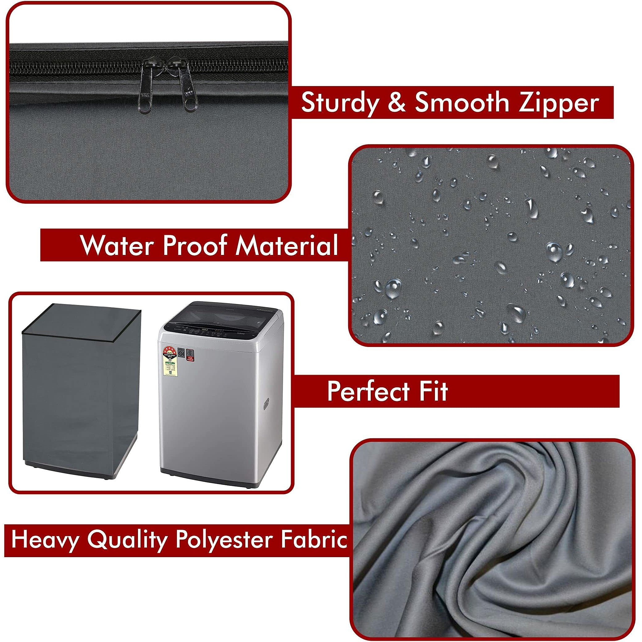 Yellow Weaves Waterproof & Dust-Proof Top Loading Fully Automatic Washing Machine Cover For 6 Kg, 6.5 Kg, 7Kg & 7.5 Kg -(Grey ), Polyester