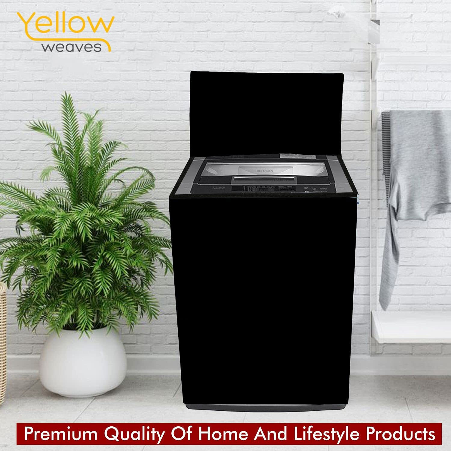 Yellow Weaves Waterproof & Dust-Proof Top Loading Fully Automatic Washing Machine Cover For 6 Kg, 6.5 Kg, 7Kg & 7.5 Kg -(Black), Polyester