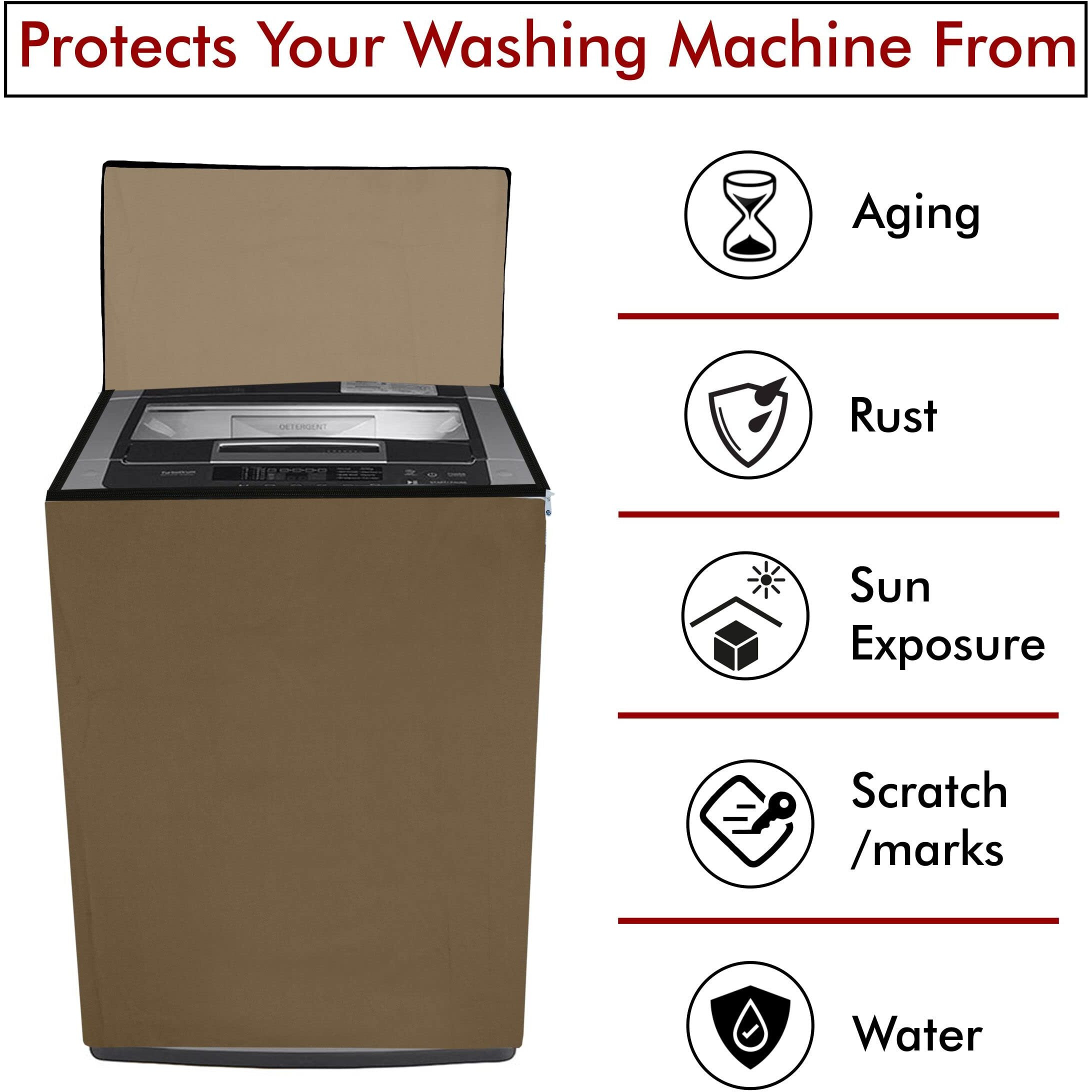 Yellow Weaves Waterproof & Dust-Proof Top Loading Fully Automatic Washing Machine Cover For 6 Kg, 6.5 Kg, 7Kg & 7.5 Kg -(Beige), Polyester