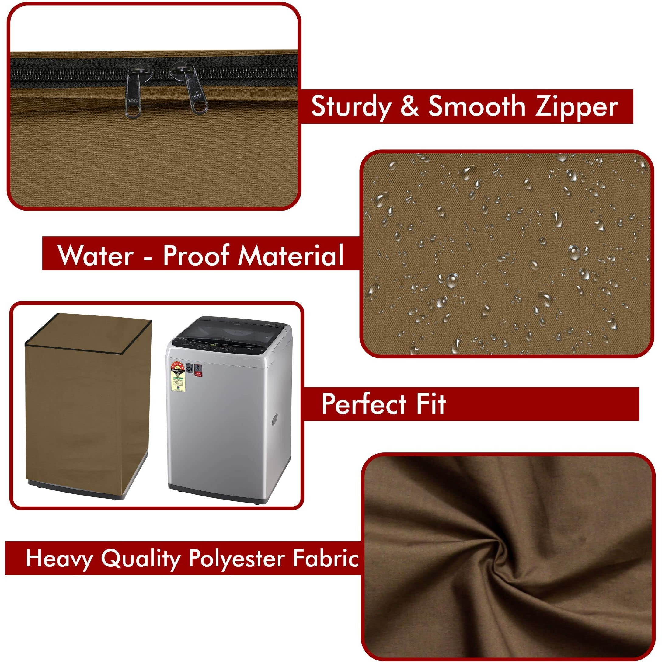 Yellow Weaves Waterproof & Dust-Proof Top Loading Fully Automatic Washing Machine Cover For 6 Kg, 6.5 Kg, 7Kg & 7.5 Kg -(Beige), Polyester