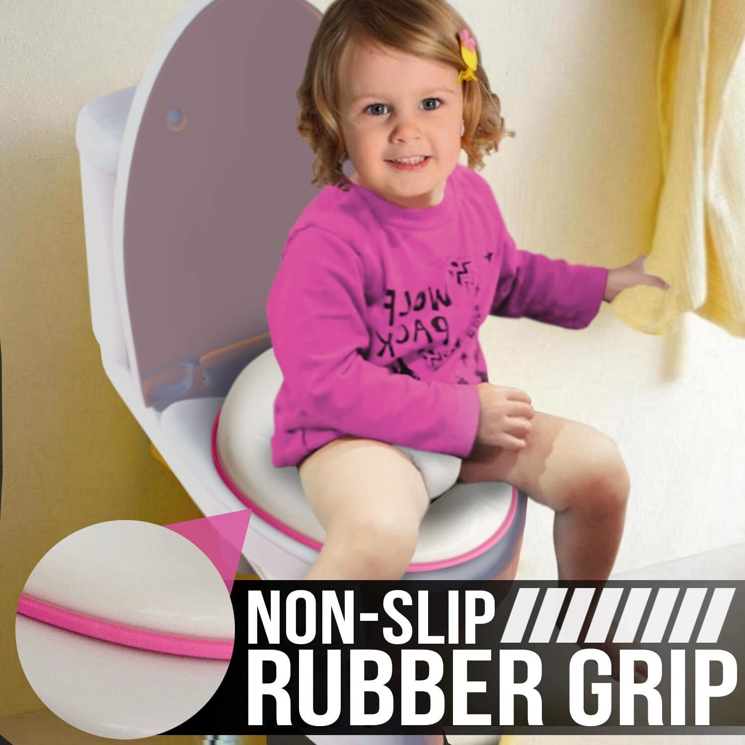Zollyss Potty Training Seat For Boys And Girls, Fits Round & Oval Toilets, Non-Slip With Splash Guard, Includes Free Storage Hook-Pink Color