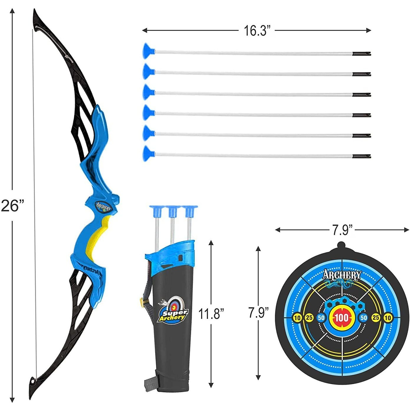 Cable World Sports Super Archery Bow And Arrow Set With Dart Target Board, Colourful With 3 Suction Cup Tip Arrows