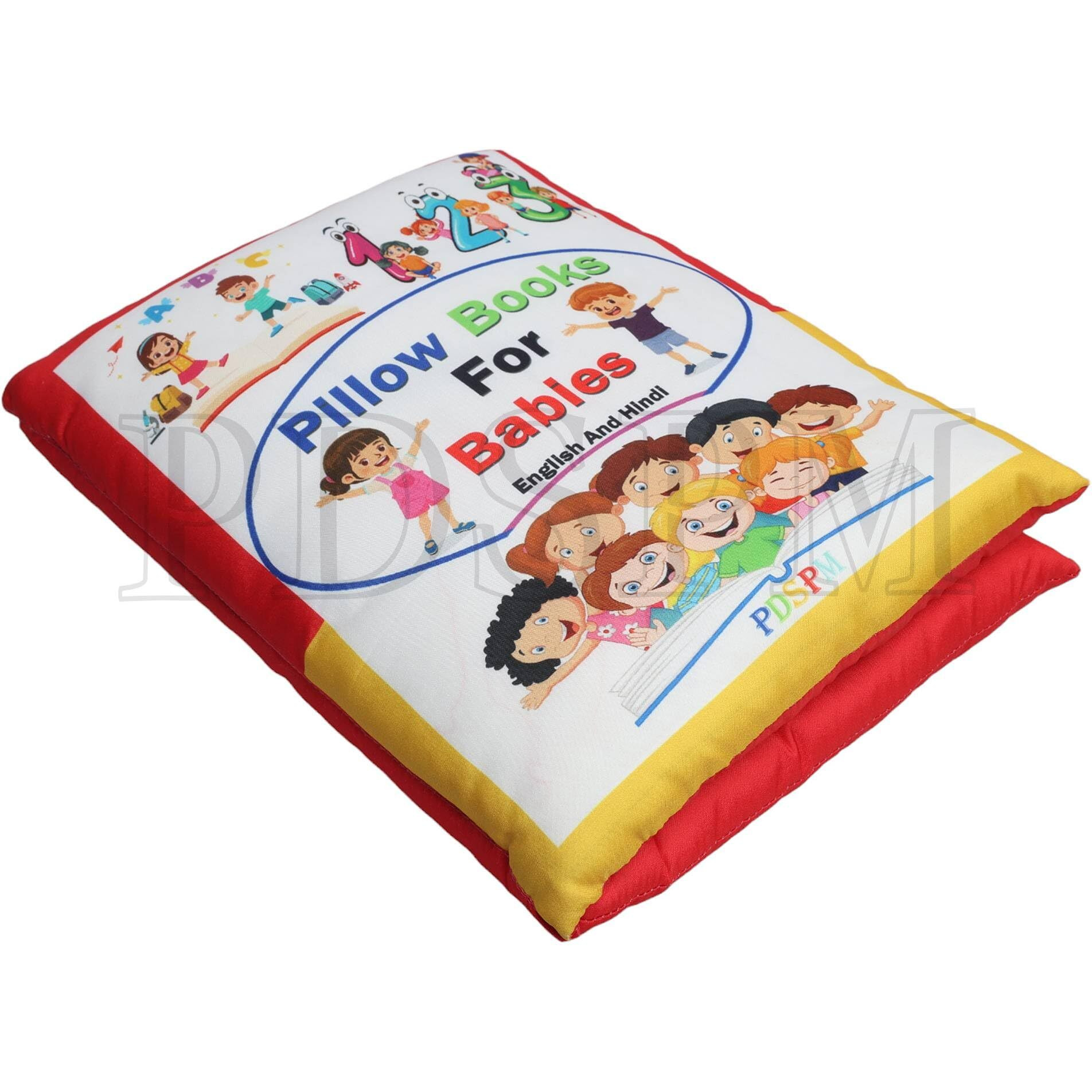 Pdspm Learning Cushion Pillow Book For Kids With 2 Languages Learn - English And Hindi, Soft Cloth Book Baby Activity Play, (Red)