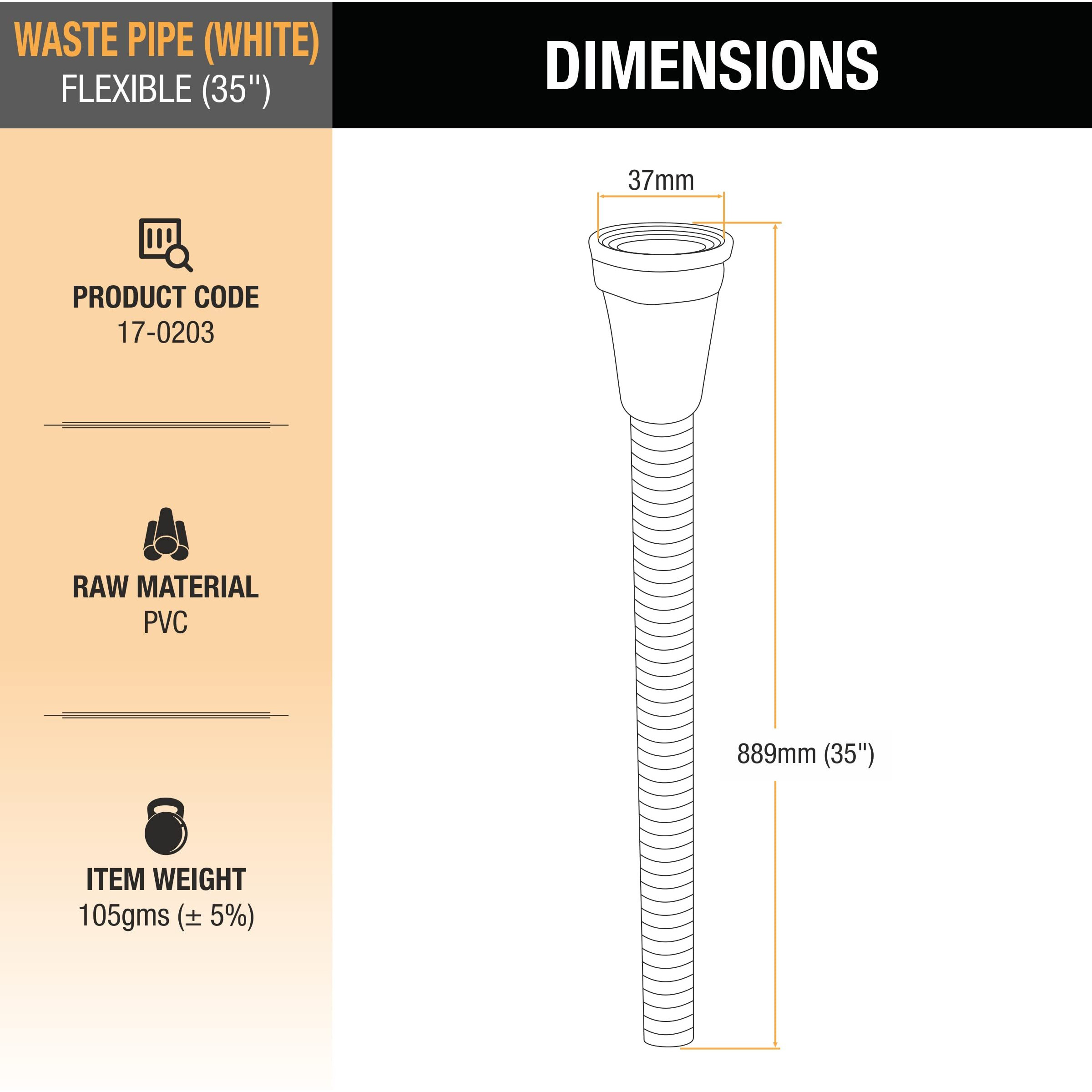 Ruhe Flexible Pvc Waste Pipe 35 Inch | Drain Hose/Outlet Tube Connector Basin Down Comer Bathroom/Kitchen Sink, White | (Set Of 3)