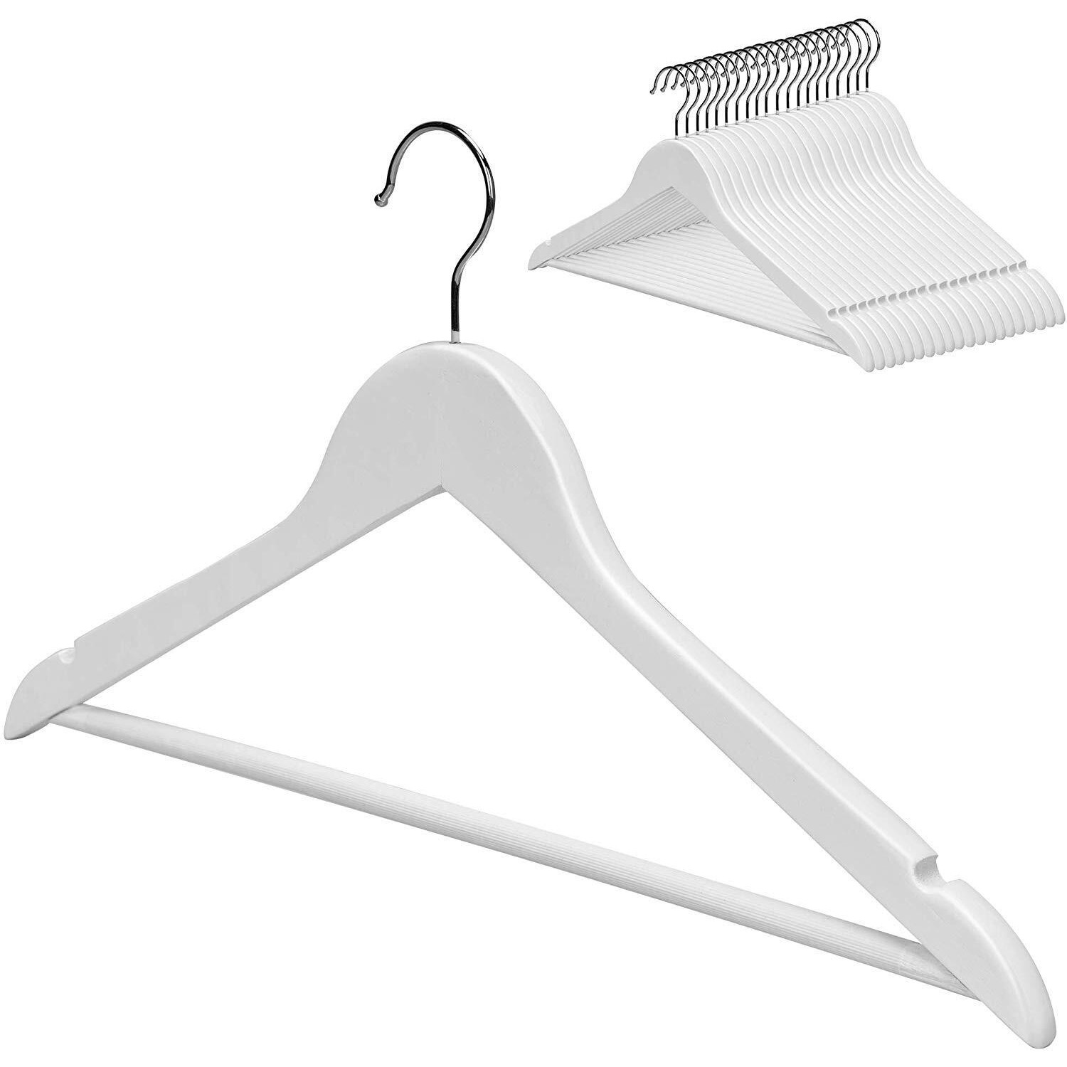 Evolluxi Lotus Wooden Hangers, Solid Wood Shirt, Dress, Coat, Pant, Skirt, Scarf Hangers, With Glossy Finish, 360 Degree Swivel Hook, Space Saving Design, White, 4 Count