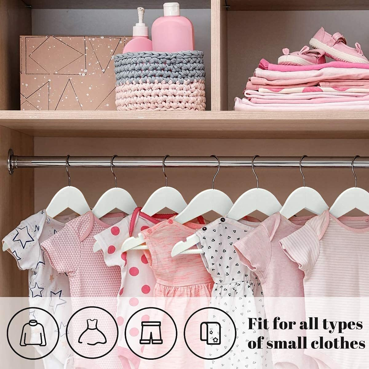 Evolluxi Lotus Wooden Hangers, Solid Wood Shirt, Dress, Coat, Pant, Skirt, Scarf Hangers, With Glossy Finish, 360 Degree Swivel Hook, Space Saving Design, White, 4 Count