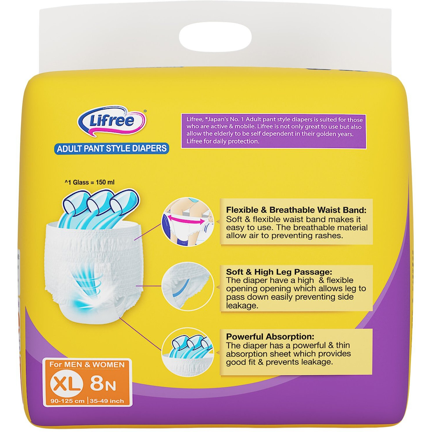 Lifree Unisex Adult Pant Style Diaper - Xl (35-49 Inch) - 8 Count
