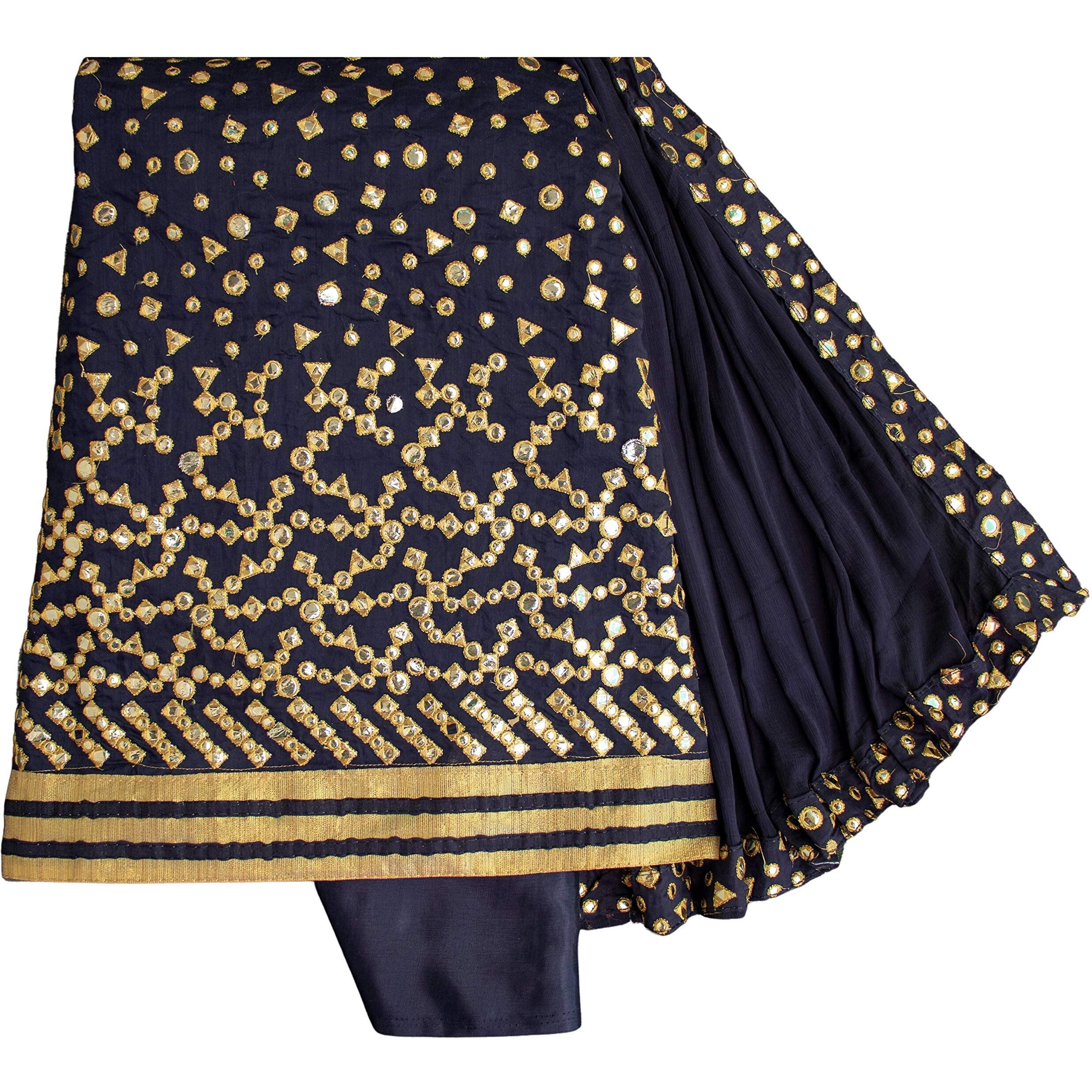Ethnicjunction Women's Chanderi Cotton Mirror Work Unstitched Salwar Suit Material (Ej3017-Mirror - Navy_Navy Blue)