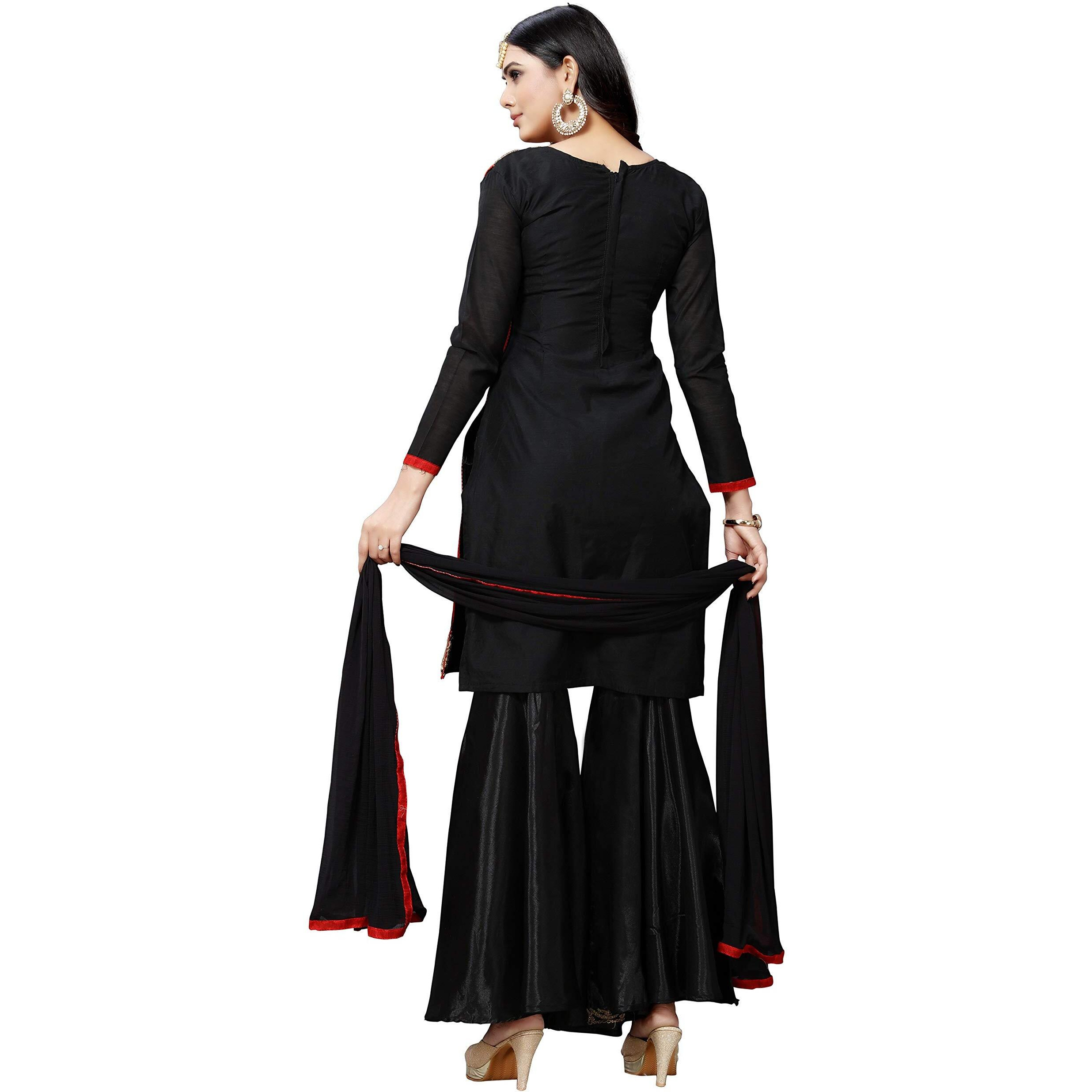 Ethnicjunction Women's Black Chanderi Cotton Embroiered Unstitched Sharara Suit