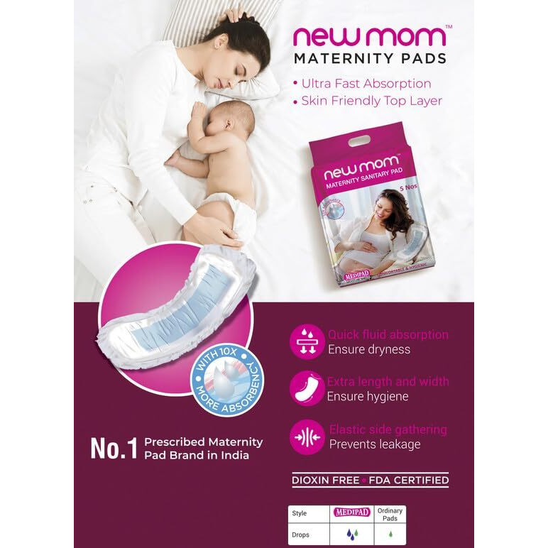 Newmom Disposable Maternity Pad-Value Pack-Pack Of 5 X 3-15 Nos (Medi Pad).