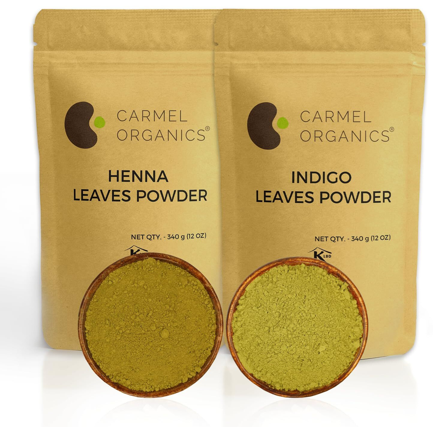 Carmel Organics Hair Color Henna & Indigo Leaves Powder Combo (340Gm Each) | No Added Preservative And Additives | Non-Gmo | Made By Pure And Natural Dried Leaves