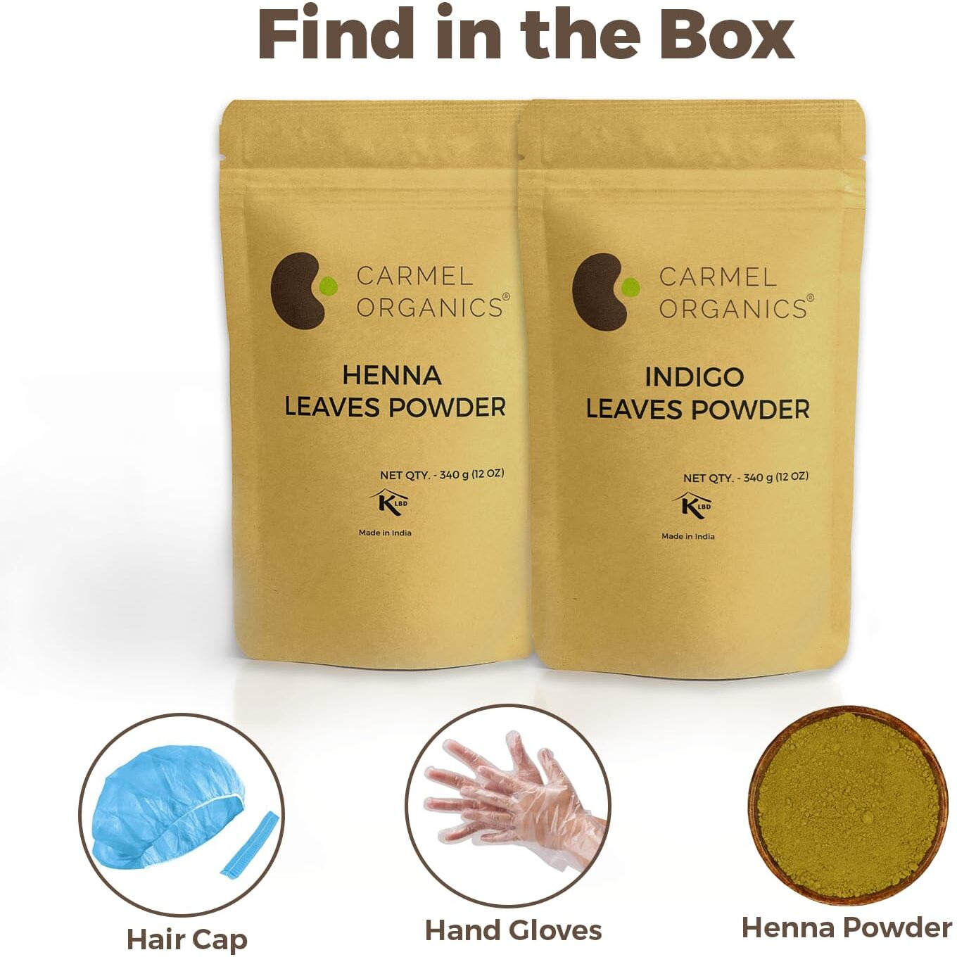 Carmel Organics Hair Color Henna & Indigo Leaves Powder Combo (340Gm Each) | No Added Preservative And Additives | Non-Gmo | Made By Pure And Natural Dried Leaves