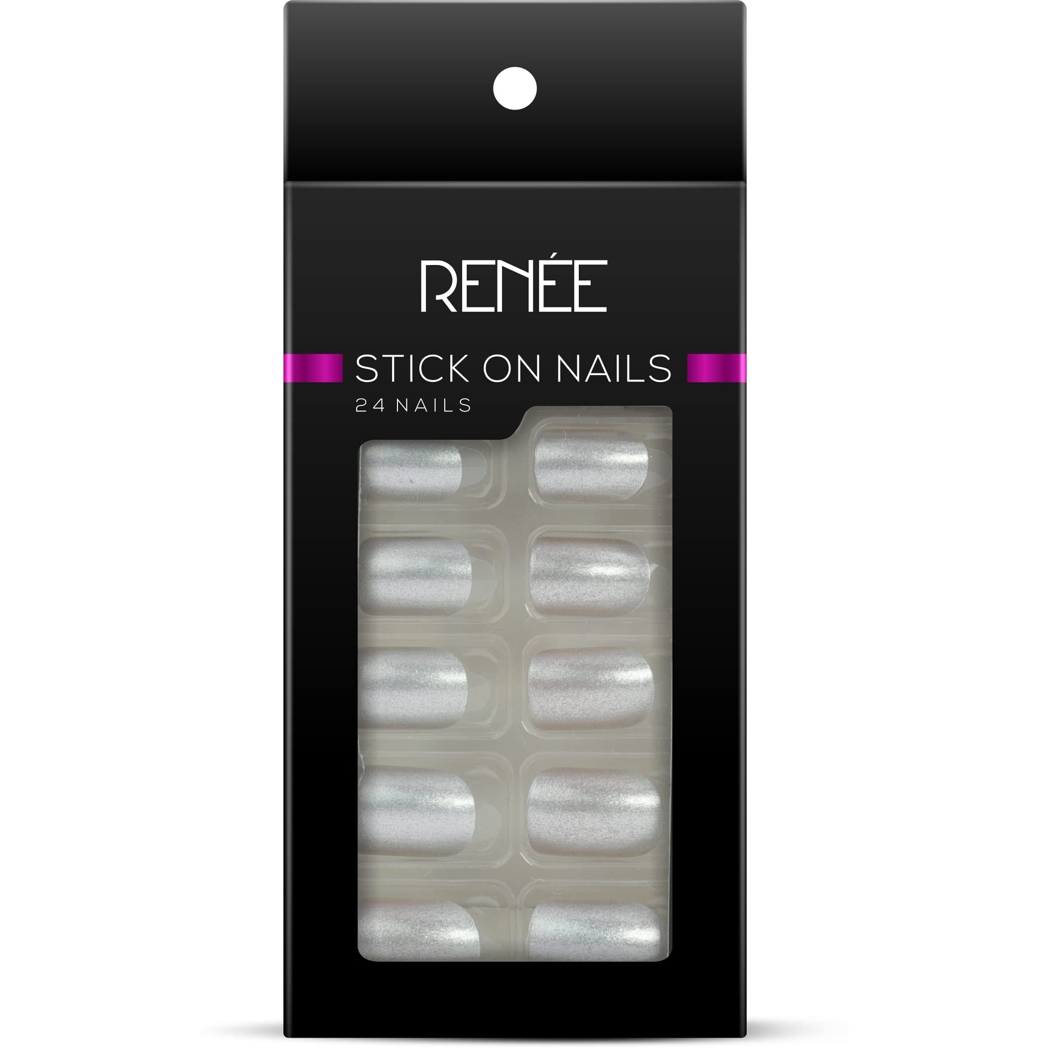 Renee Stick On Nails Mn 01| 24 Reusable Artificial Fake Nail Set| Lightweight & Long Lasting| Easy To Use| Quick Fix For Festivals & Special Occasions