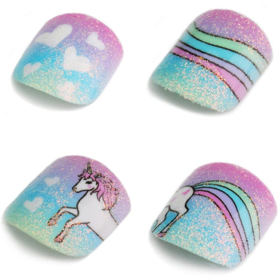 Renee Princess Stick On Nails Rainbow Unicorn | 24 Reusable Artificial Nail Set | Lightweight, Long Lasting, Easy To Use | Quick Fix For Special Occasions