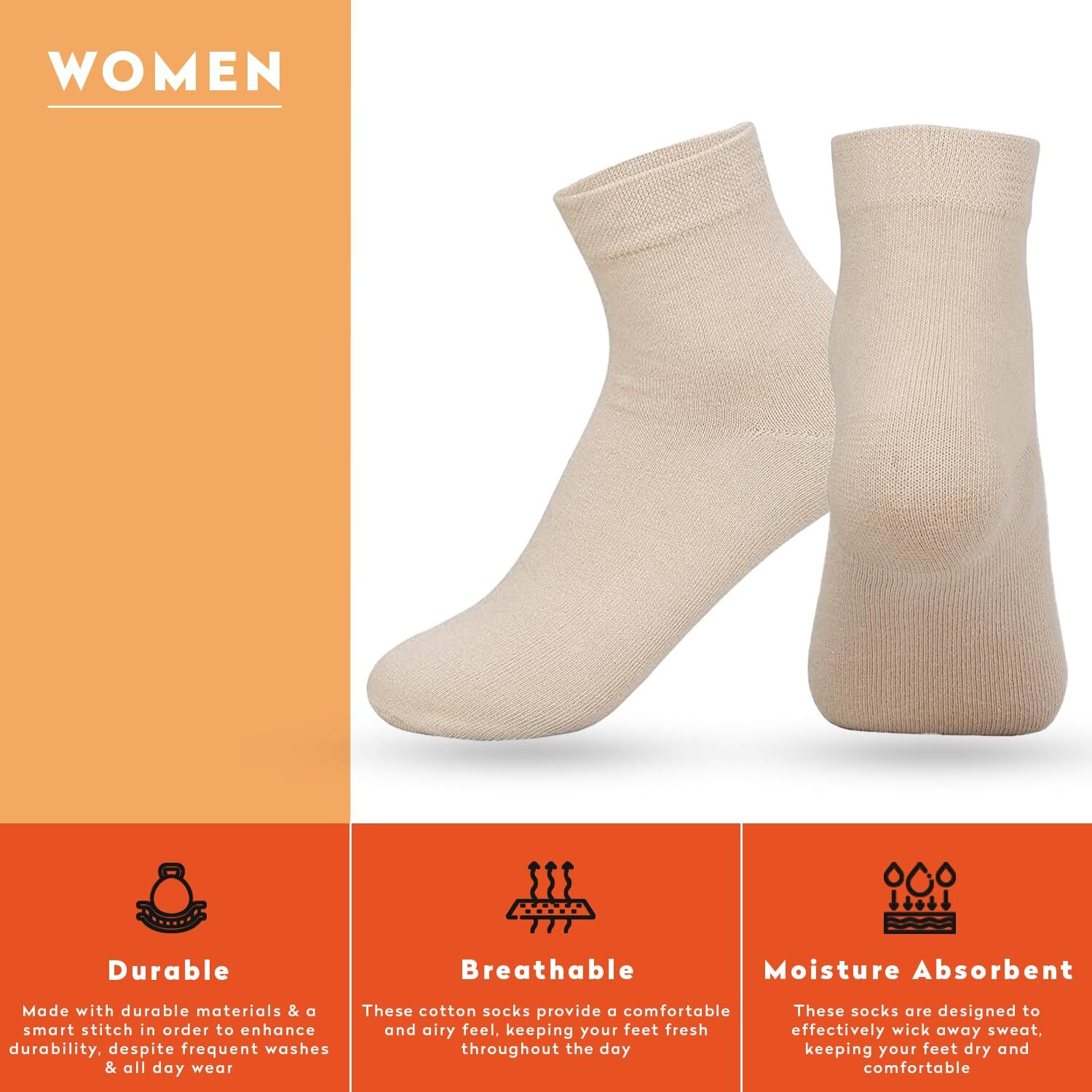 Supersox Ankle Socks For Women Made With Premium Cotton. Solid Design, Anti Odour & Anti Bacterial, Ideal For Daily Casual Wear/Gym/Office - Pack Of 5, Free Size (Essentials)