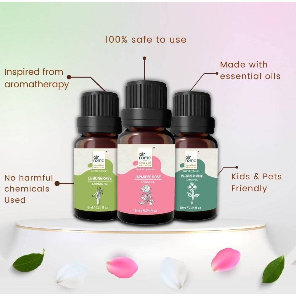 Air-Roma Aroma Diffuser Oil Combo Of 6 (Lemon Grass, Japanese Rose, Madurai Jasmine, Apple Spice, English Ocean And Ginger Lily) 60Ml For Home, Candle, Office