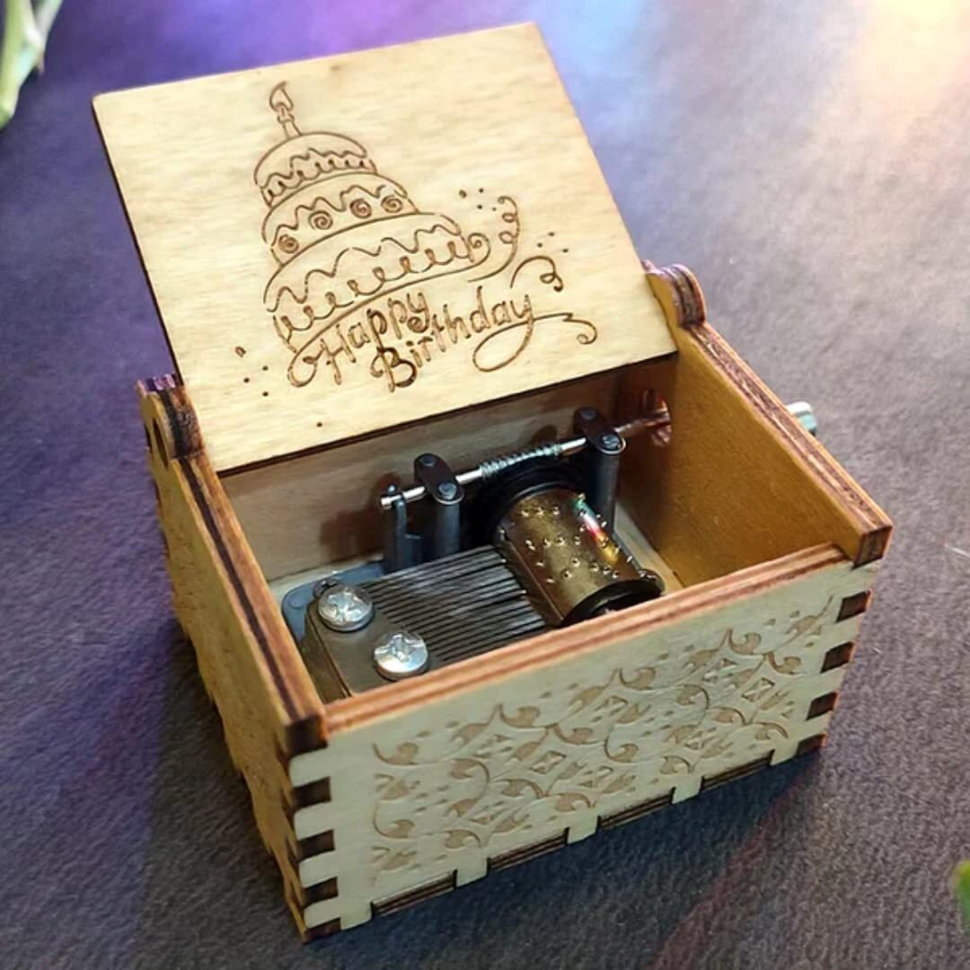 Zesta Wooden Brown Happy Birthday Music Box/Vintage Hand Crank Musical Gifts For Men Birthday Special/Birthday Gift For Girls/Wooden Musical Box Gift For Wife, Kid