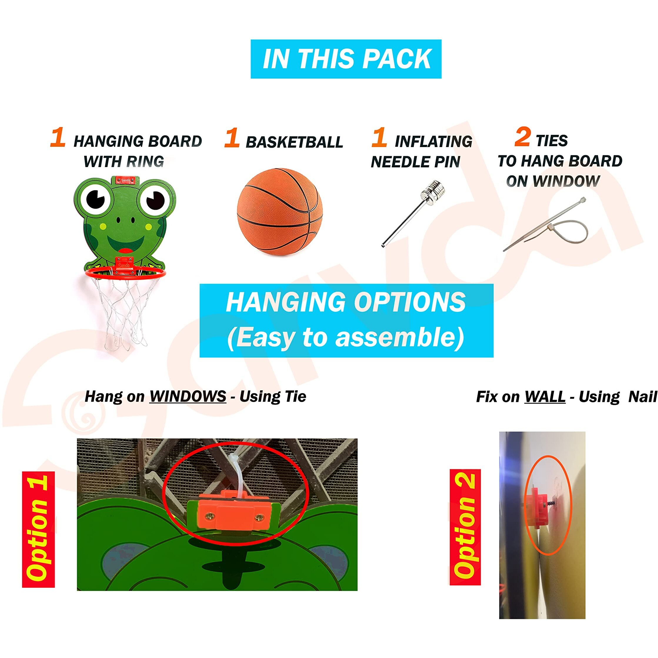 Sarvda Basket Ball For Kids With Hanging Board, Net, Ball, Pin Indoor Outdoor Game Frog Board (Multicolor, Big )