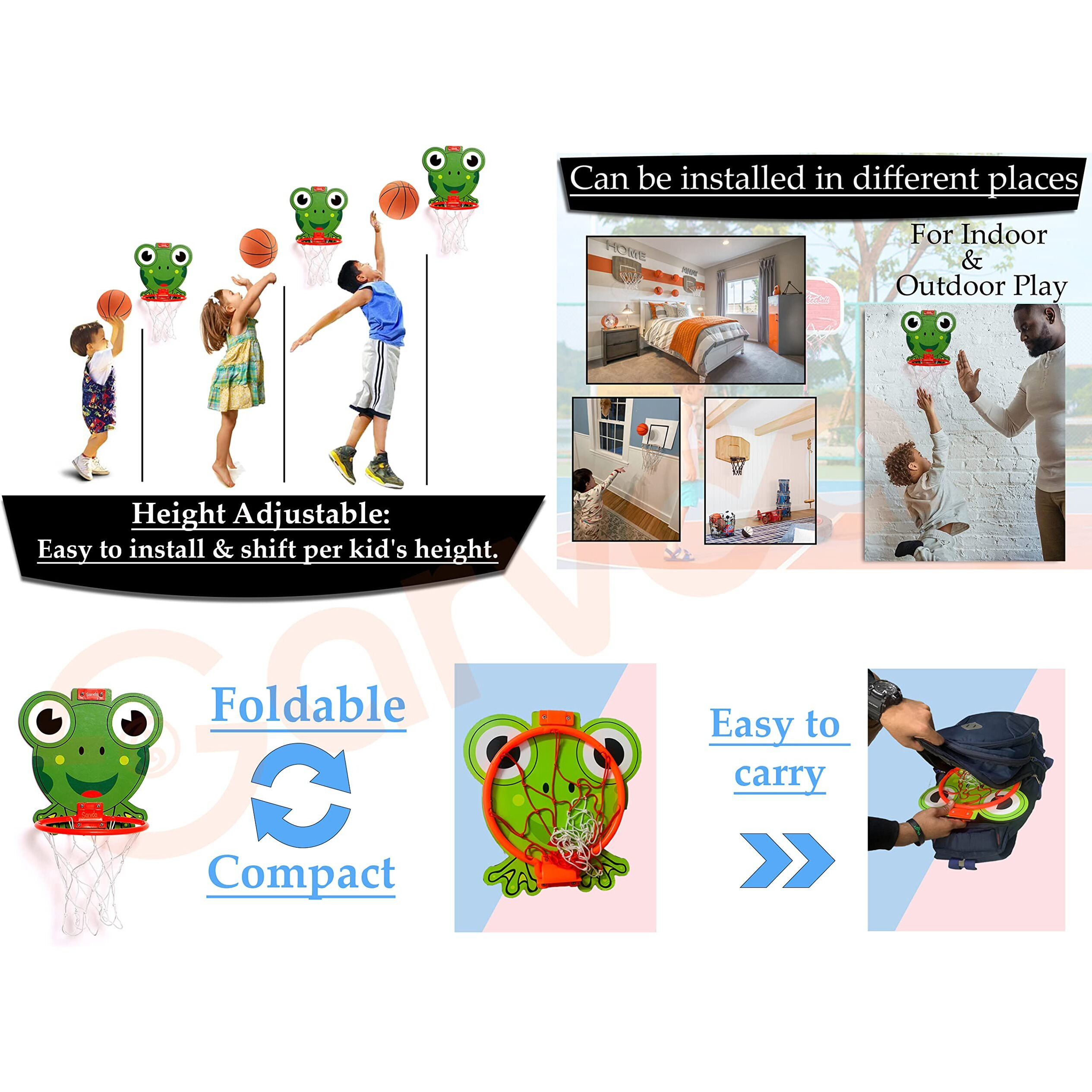 Sarvda Basket Ball For Kids With Hanging Board, Net, Ball, Pin Indoor Outdoor Game Frog Board (Multicolor, Big )