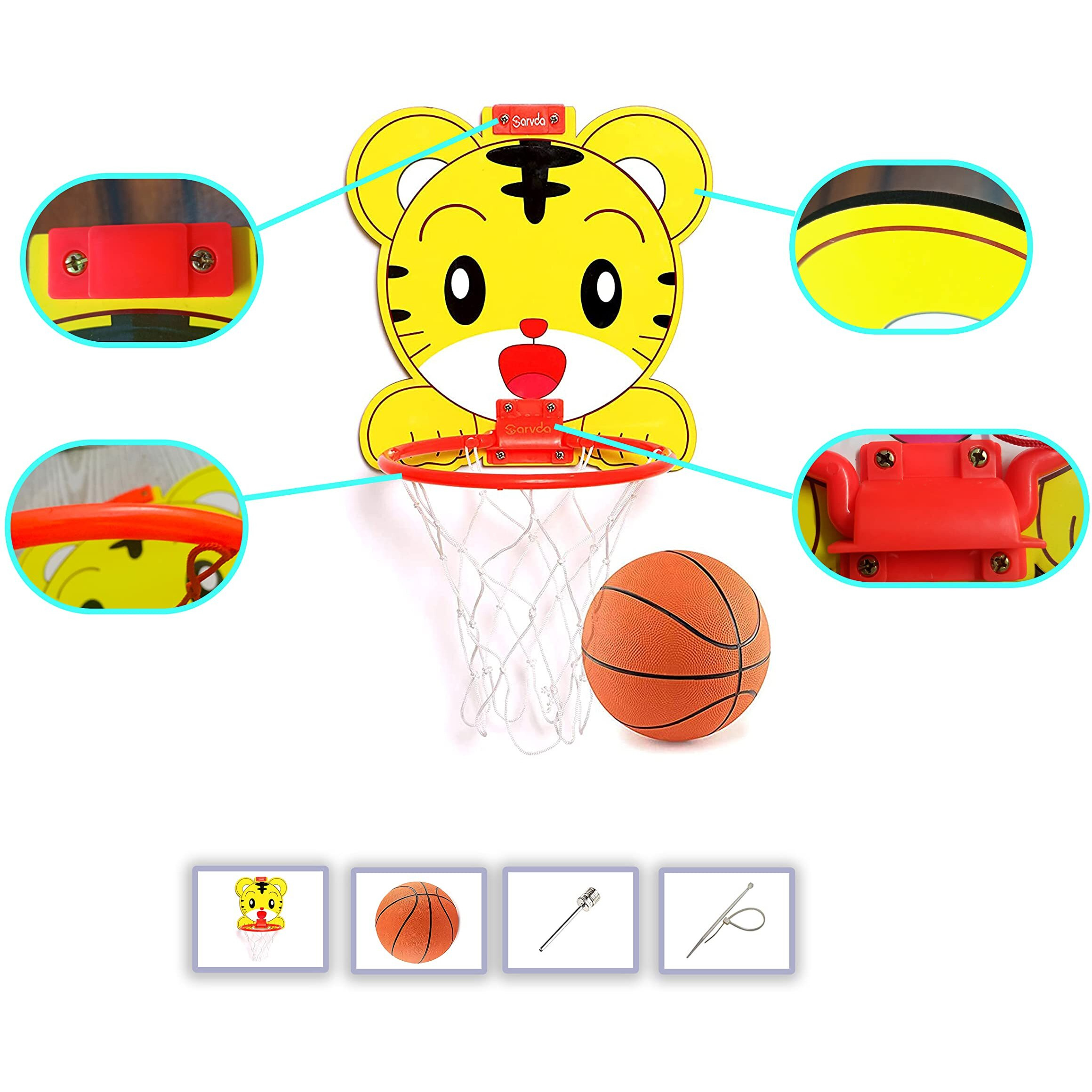 Sarvda Basket Ball For Kids Portable Set With Hanging Board, Net, Ball, Pin Indoor And Outdoor Game Good Pastime Gift Set Lion Board (Multicolor, Big)