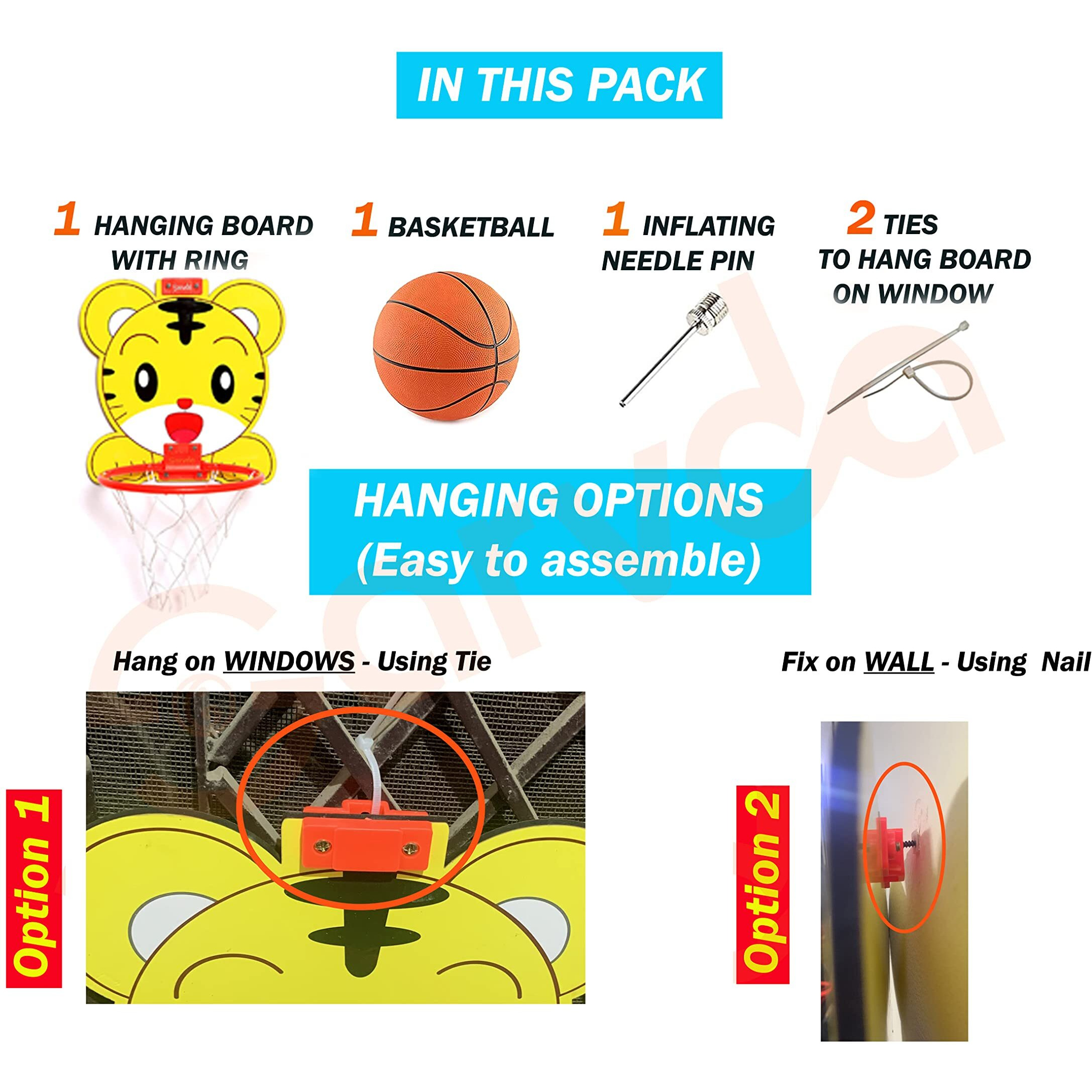 Sarvda Basket Ball For Kids Portable Set With Hanging Board, Net, Ball, Pin Indoor And Outdoor Game Good Pastime Gift Set Lion Board (Multicolor, Big)